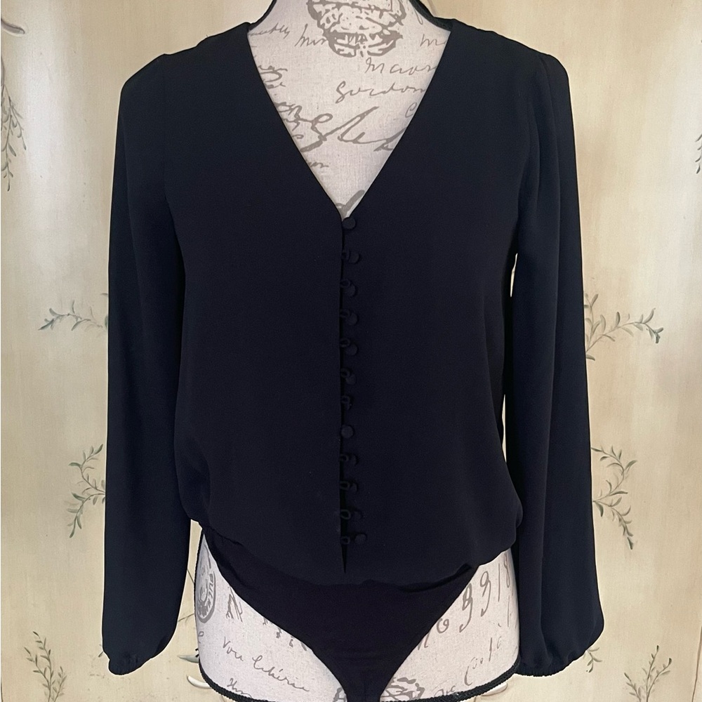 The Limited Black Long-Sleeve Button Front Bodysuit  - PXS